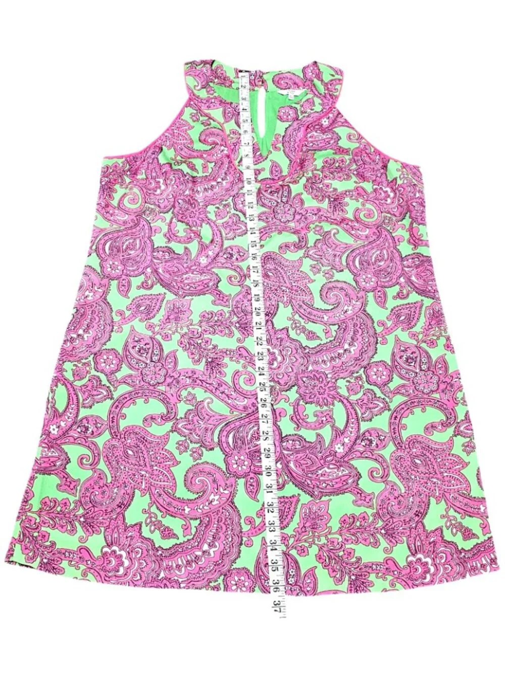 Crown & Ivy XL Sleeveless Green Dress With Pink Paisley Print & Keyhole Neckline - Picture 9 of 12